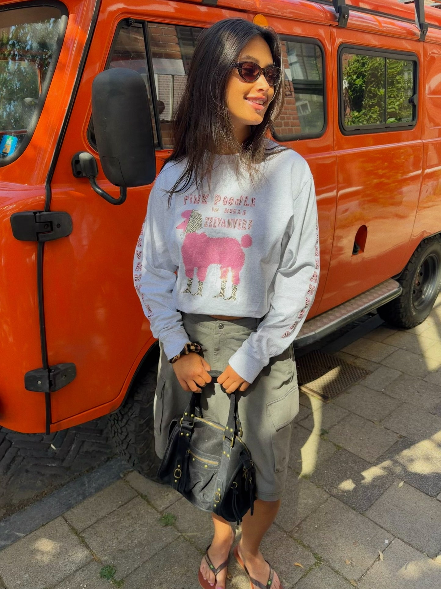 Pink Poodle in heels longsleeve