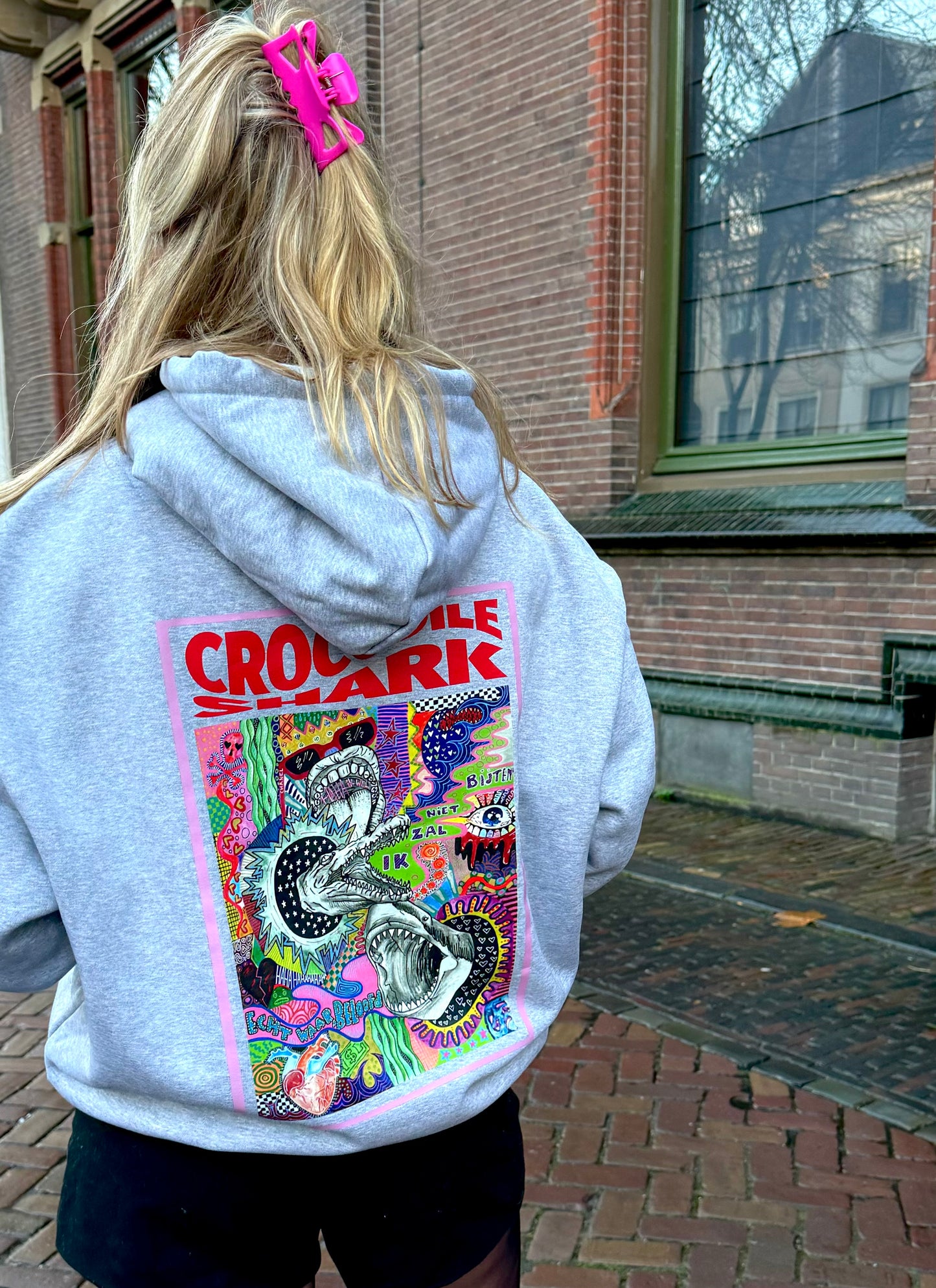 Crocodile Shark hoodie lichtgrijs